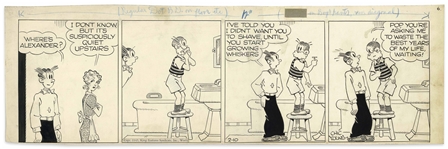 Chic Young Hand-Drawn Blondie Comic Strip From 1945 Titled Well, Mow Me Down! -- Alexander Cant Wait to Grow Up